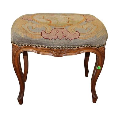 Petty point style ottoman on walnut frame approx. 20" w x 15" d x 19" h