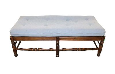 Ethan Allen upholstered top mahogany frame bench approx. 46" w x 22" d x 17" h