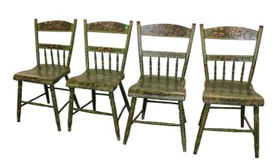Set of 4 paint decorated chairs As Is approx. 15" w x 16" d x 33" h seat height 17"