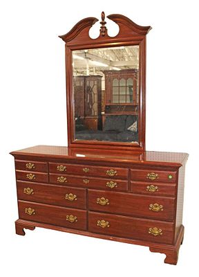 Jamestown Sterling cherry 7 drawer low chest with mirror approx. 60" w x 18" d x 32" h Mirror: