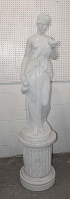 Elaborate Italian carved 2pc marble statue on pedestal, hand made very well, no damage seen to