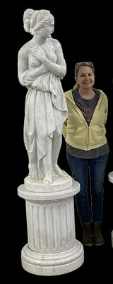 Elaborate Italian carved 2pc marble statue on pedestal, hand made very well, no damage seen to