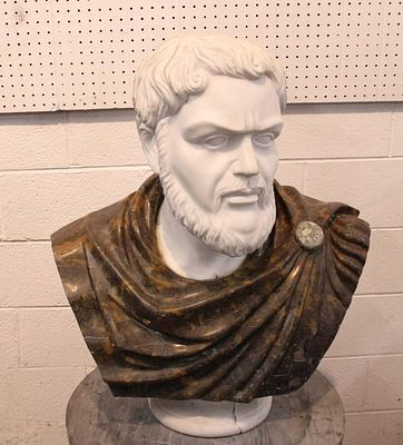 Awesome Large Italian tri color marble bust of Greek figure, Base of bust is broken in 2 places