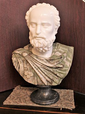 Italian carved tri color marble bust of possibly Hippocrates, father of medicine approx 25"h. Ita