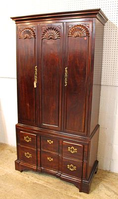 Henredon solid mahogany shell carved fitted interior 2 drawer 2 door gentlemen's chest approx.