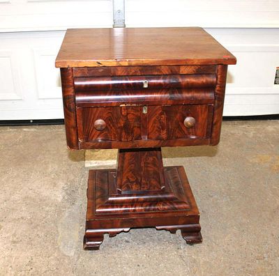 Antique burl mahogany empire 2 drawer stand approx. 21" w x 18" d x 31" h