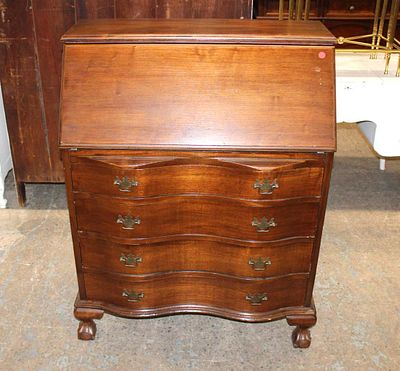 Vintage solid mahogany ball and claw serpentine front secretary bookcase approx. 33" w x 18" d