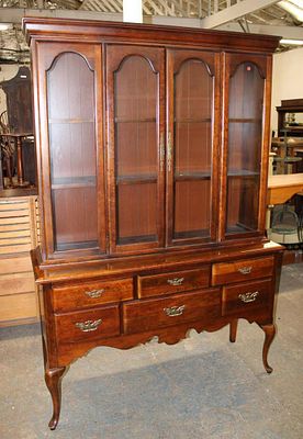2pc cherry finish 2 door 6 drawer queen Anne china buffet approx. China Top: 53" w x 12" d x