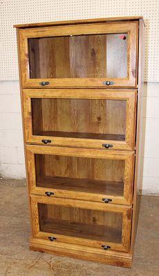 Barrister style 1pc 4 door bookcase in the pine finish approx. 29" w x 13" d x 60" h