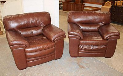 Nice pair of oversized leather club chairs approx. 48" w x 38" d x 40" h seat height 20"