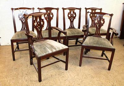 Set of 6 Henkel Harris solid mahogany Chippendale style dining room chairs, upholstery does