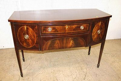 Henkel Harris solid mahogany 2 drawer 2 door bow front brandy board with custom table pad