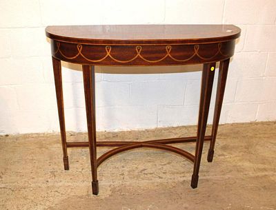 Beautiful Maitland Smith mahogany inlay bow front console table approx. 40" w x 14" d x 35" h
