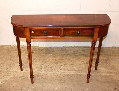 Yorkshire House 2 drawer burl walnut and mahogany console table approx. 41" w x 11" d x 30" h