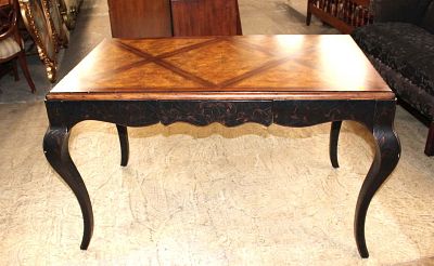 Burl walnut and mahogany decorator 1 drawer desk in the manner of Maitland Smith approx. 51" w