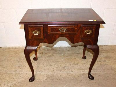 Vintage Councill burl mahogany with inlay 3 drawer queen anne low boy with sunburst pattern top