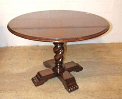 Maitland Smith 44" diameter burl walnut center/breakfast table on a barley twist pedestal base