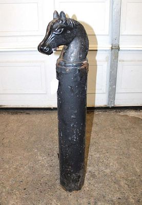 Antique Cast Iron horse head hitching post approx. 10" diameter x 39" h
