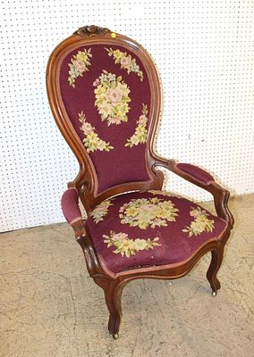 Antique Victorian needle point chair approx. 25" w x 24" d x 42" h seat height 16"