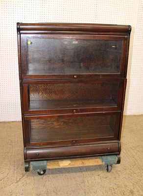 Antique oak 3 stack Lindstrom barrister bookcase with 1 drawer approx. 34" w x 14" d x 50" h