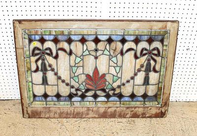 Antique leaded glass window, does have a crack in glass approx. 36" w x 24" h