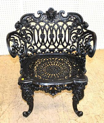 Vintage cast iron garden chair in the Betsy Ross style back approx. 25" w x 18" d x 33" h seat