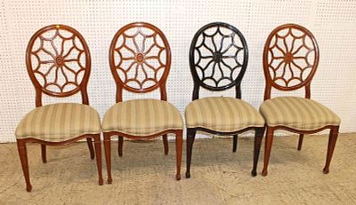 Set of 4 mahogany frame web back occasion chairs, 1 is painted black approx. 22" w x 20" d x