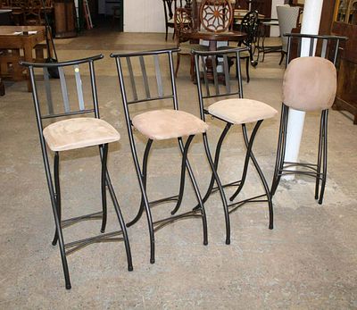 Set of 4 folding metal barstools. Set of 4 metal folding barstools approx. 16" w x 18" d x 40" h