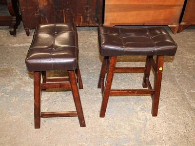 Pair of leather style button tuft stools approx. 19" w x 11" d x 24" h