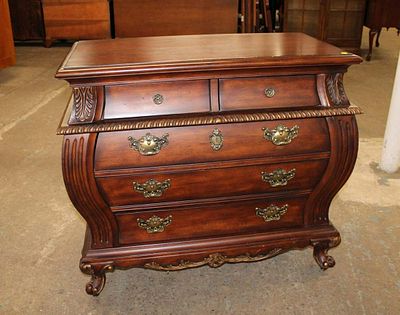 Contemporary 2 over 3 mahogany Bombay chest. Contemporary mahogany 2 over 3 Bombay decorator