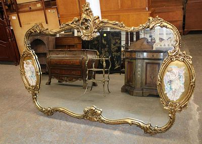Vintage Italian decorator mirror w/porcelain figure plaques. Vintage Italian decorator mirror
