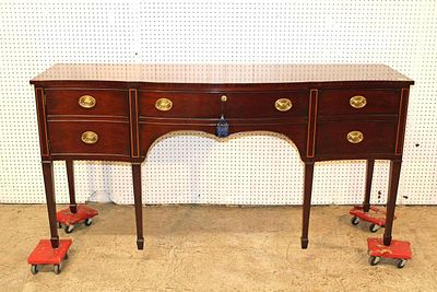 Kindel solid mahogany spade foot buffet w/key. Kindel solid mahogany spade foot 3 drawer 1 door 