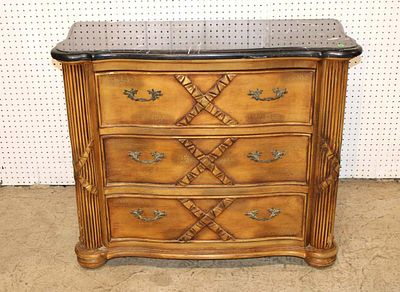 Cultured marble top 3 drawer decorator chest approx. 38" w x 18" d x 32" h