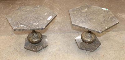 PR mid century bronze and marble Italian lamp tables. Pair of mid century bronze and marble 