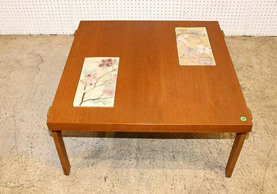 Mid century modern signed tile top cocktail table. Mid century modern signed tile top walnut 