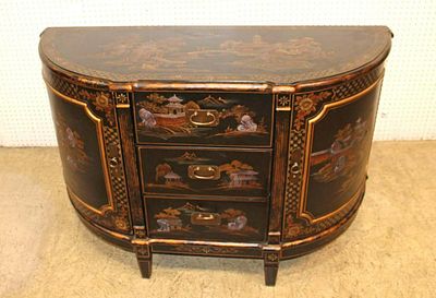 Contemporary Asian decorated 3 drawer 2 door commode approx. 48" w x 18" d x 32" h
