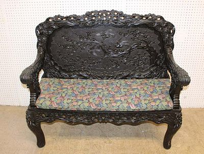 Antique believed to be Japanese Meiji period circa 1880 - 1920 carved hardwood black finish 