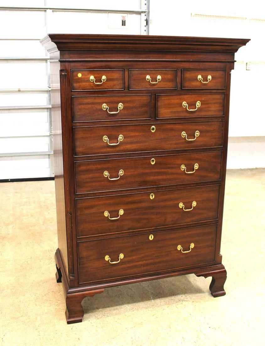 Henkel Harris sol mahog New Market High chest. Henkel Harris solid mahogany 9 drawer flat top 