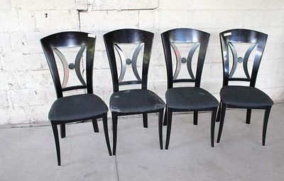 Set of 4 black lacquer modern design DR chairs. Set of 4 Italian black lacquer dining room