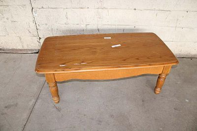 Oak coffee table approx. 48" w x 24" d x 16" h Condition: message or call with additional