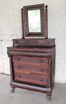 Antique empire mahogany 3pc chest w/mirror. Antique empire mahogany 3pc chest with shaving