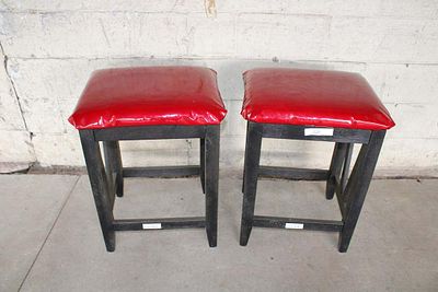 Pair leather style seat stools. Pair of red patent leather style stools approx. 20" w x 16" d x