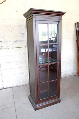 Contemporary espresso mahogany 1 door curio with glass shelves approx. 28" w x 19" d x 77" h