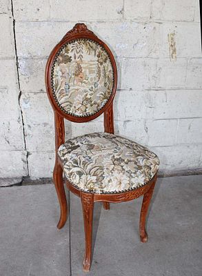 Vintage walnut frame needlepoint music chair approx. 16" w x 16" d x 38" h seat height 18"