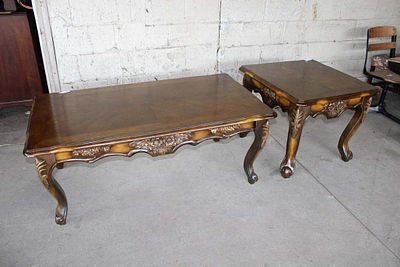2pc oak lamp table and coffee table. 2pc oak top composition base coffee and lamp table approx.
