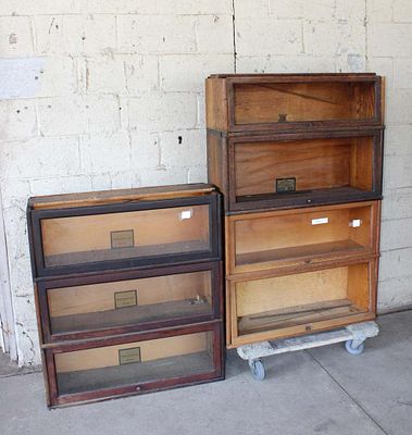 Antique oak stacked bookcase, 4 stack is Globe Wernicke and the 3 stack is Melton Rhodes, both