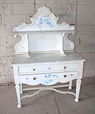 Paint decorated 2 drawer server with top approx. 42" w x 18" d x 30" h Top: 40" w x 10" d x 32"