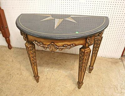 Decorator cultured marble top console table. Decorator cultured marble top console with sunburst