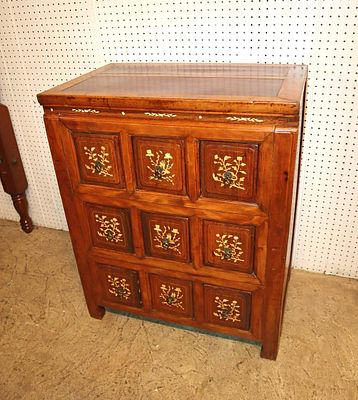 Antique Asian 9 drawer chest signed wax seal. Antique Asian 9 drawer chest with inlay signed by