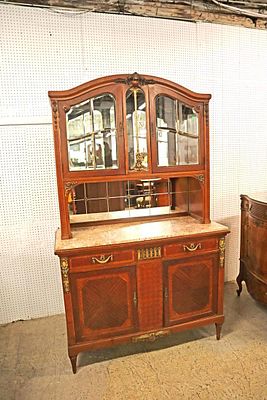 Antique 2pc French marble buffet w/curio top. Beautiful antique French marble top buffet and